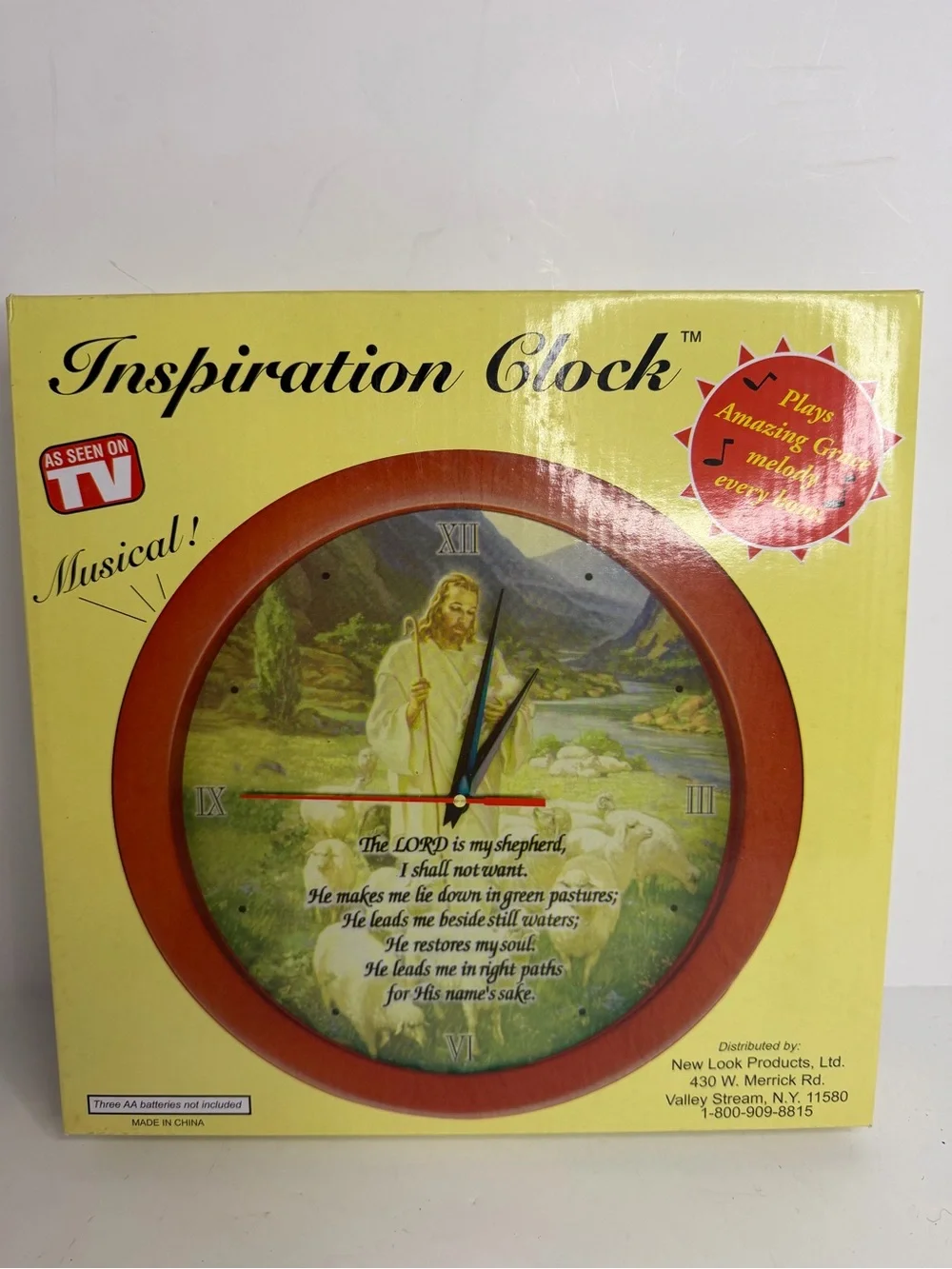Jesus Good Shepherd Psalm 23 Musical Amazing Grace Wall Clock NIB